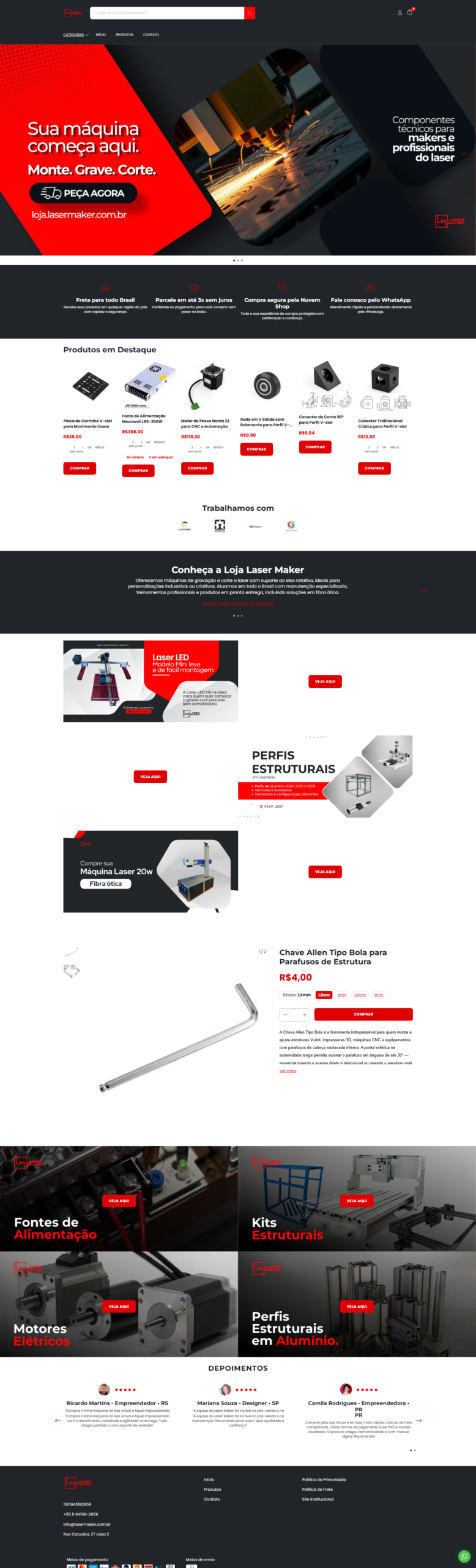 Print longo do site Laser Maker depois da reestruturação